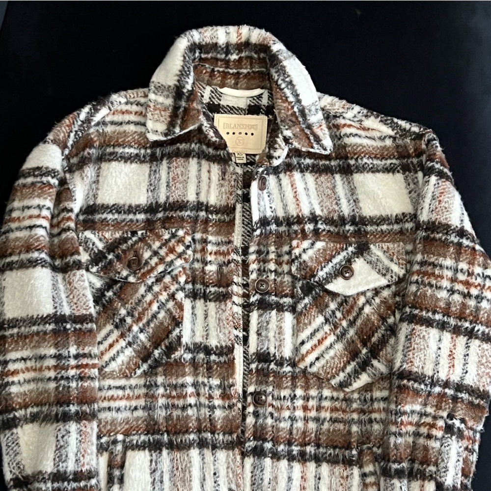 Blank NYC Plaid Jacket in Brown and Cream